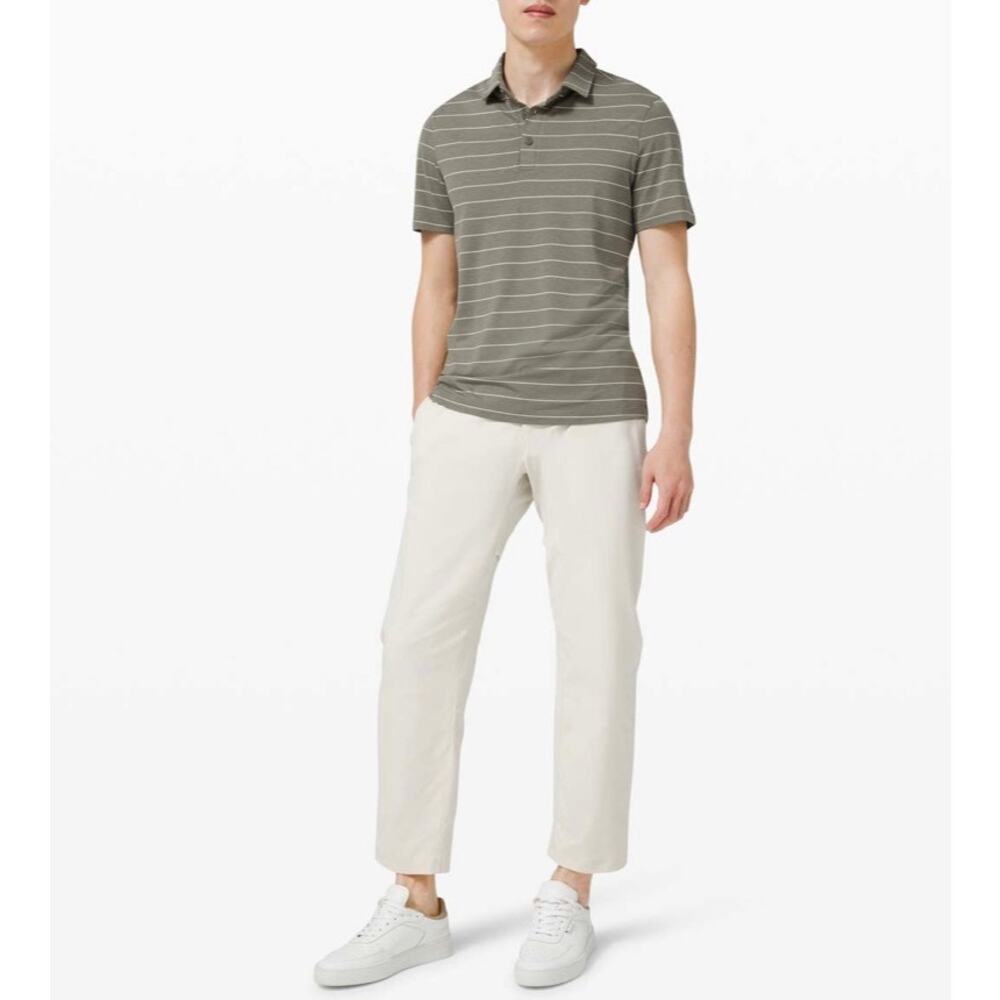 LULULEMON Evolution Short Sleeve Polo Shirt Mens XS Green Nevis Striped Sage - Picture 3 of 15